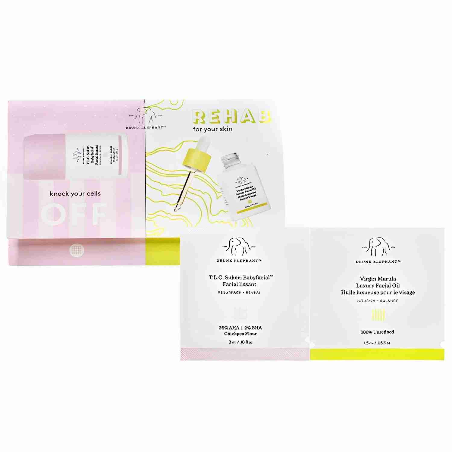 Drunk elephant sukari babyfacial and virgin marula oil sample